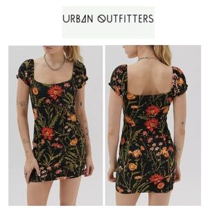 Urban Outfitters Black Tropical Floral Body-con Mini Dress S